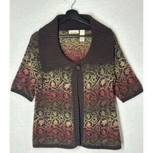 VTG DKNY Knit Shirt Sleeve Cardigan Chocolate Brown Green Ombre Boho Y2K  XS-XL